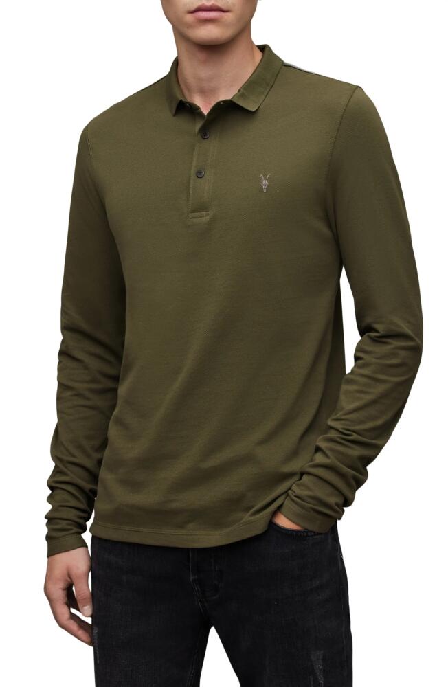 AllSaints Reform Long Sleeve Polo in Sorghum Green Cover