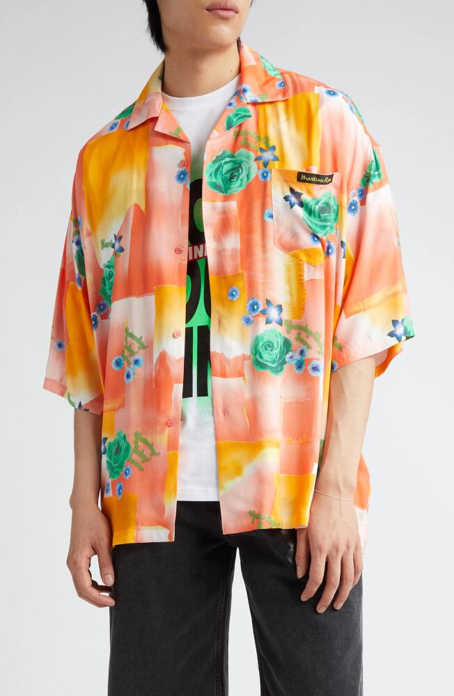 Martine Rose Gender Inclusive Floral Patchwork Boxy Satin Button-Up Camp Shirt in Today Floral Coral Cover