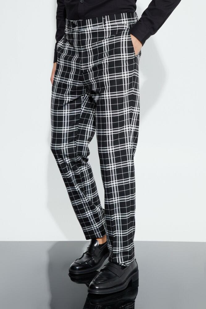 boohoo Mens Tall Skinny Fit Mono Plaid Cropped Pants - Black Cover