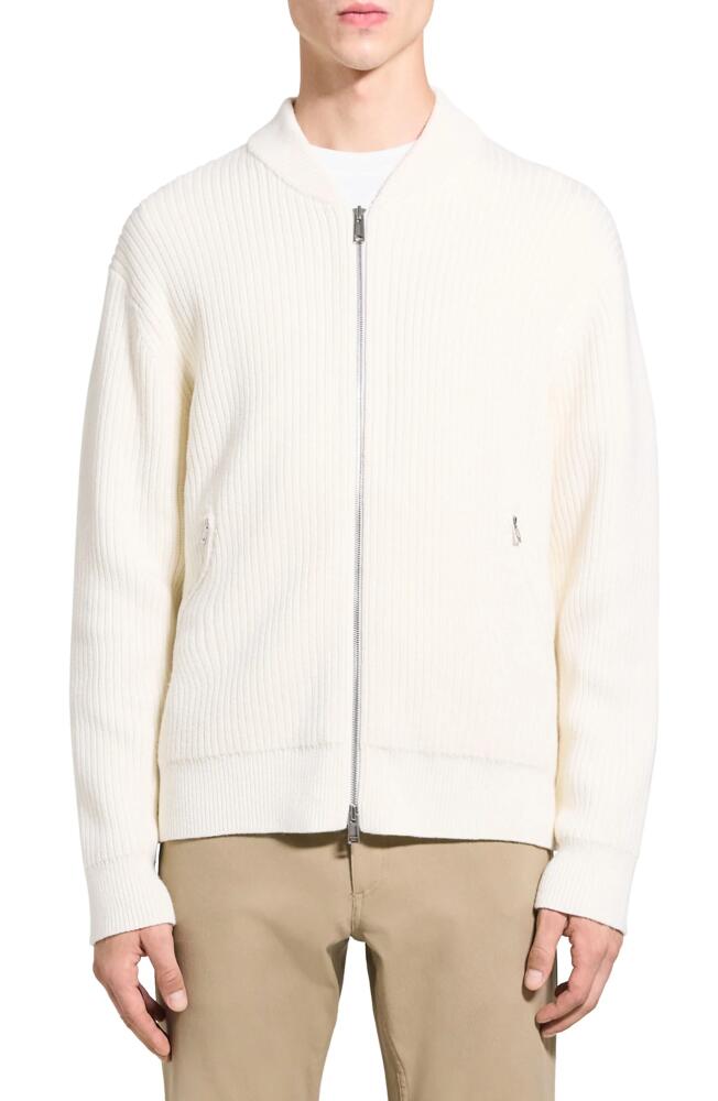 Theory Ryke Cashton Rib Cotton & Cashmere Blend Zip-Up Cardigan in Ivory Cover