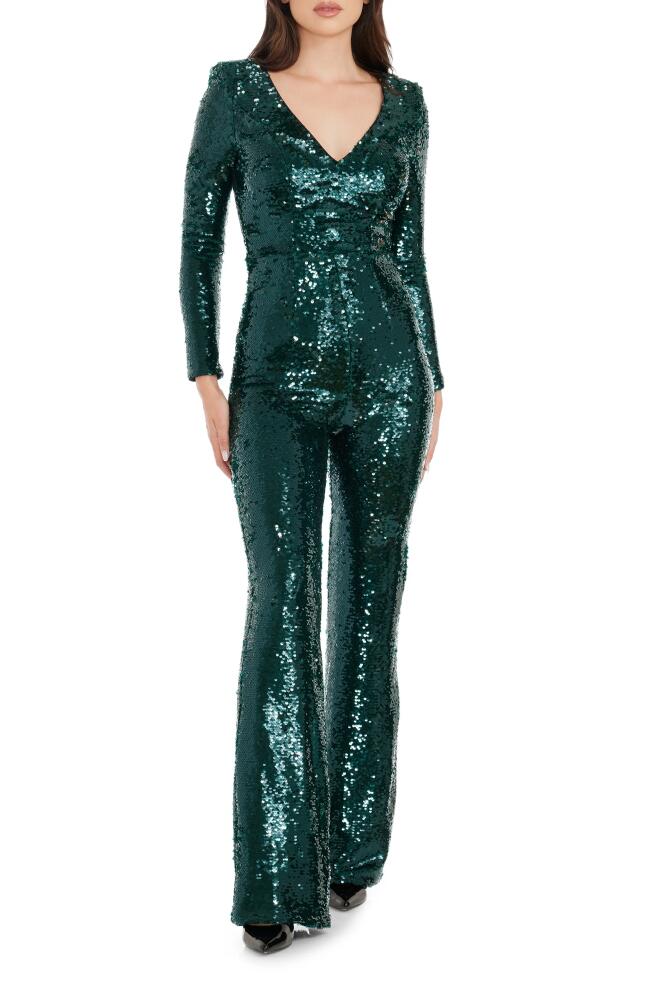 Dress the Population Carson Sequin Long Sleeve Jumpsuit in Deep Emerald Cover