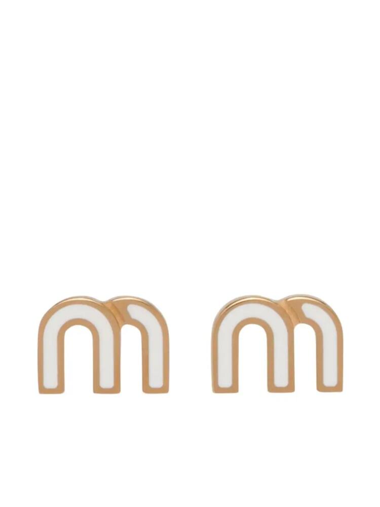 Miu Miu logo-plaque stud earrings - Gold Cover