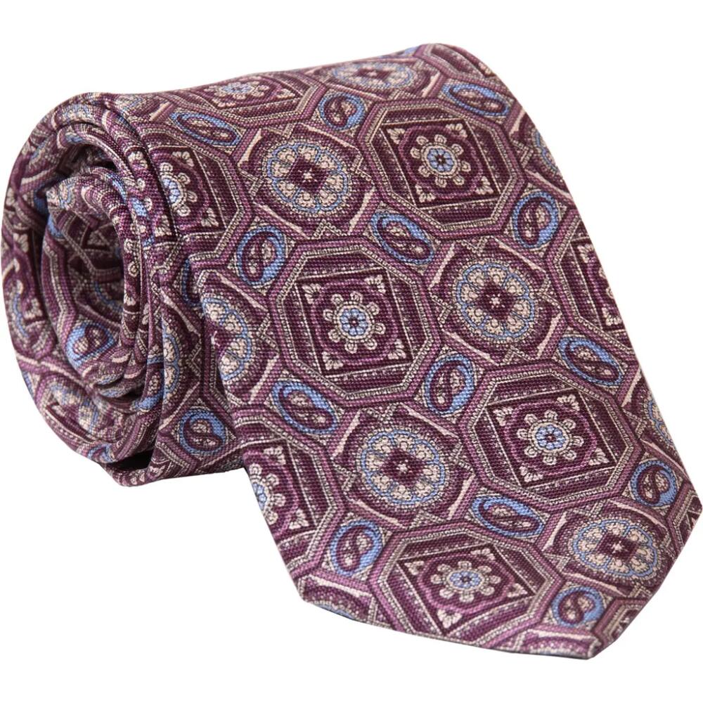 Elizabetta Mantova - Extra Long Printed Silk Tie for Men in Burgundy Cover