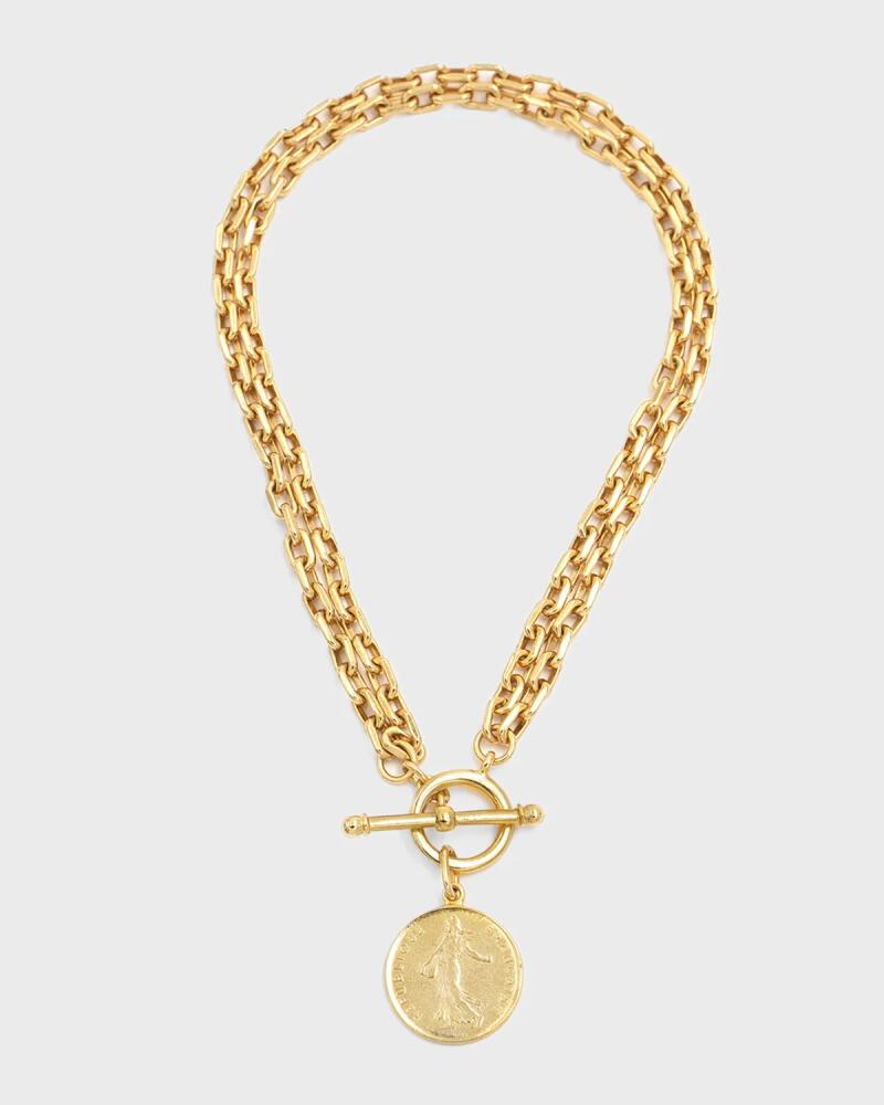 Ben-Amun 24k Gold Electroplate 2-Row Chain Necklace with Coin Pendant Cover