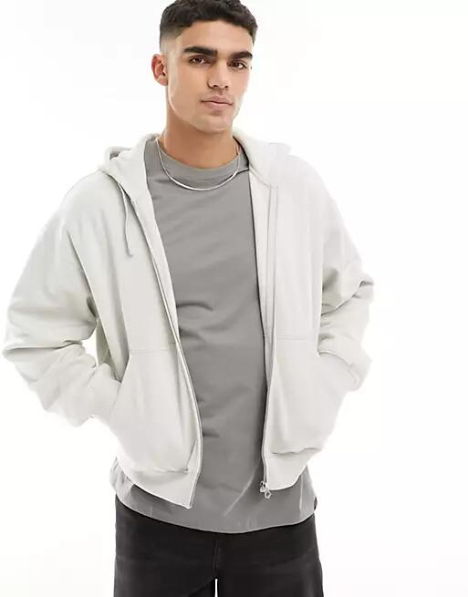 Weekday boxy zip up hoodie in light gray Cover