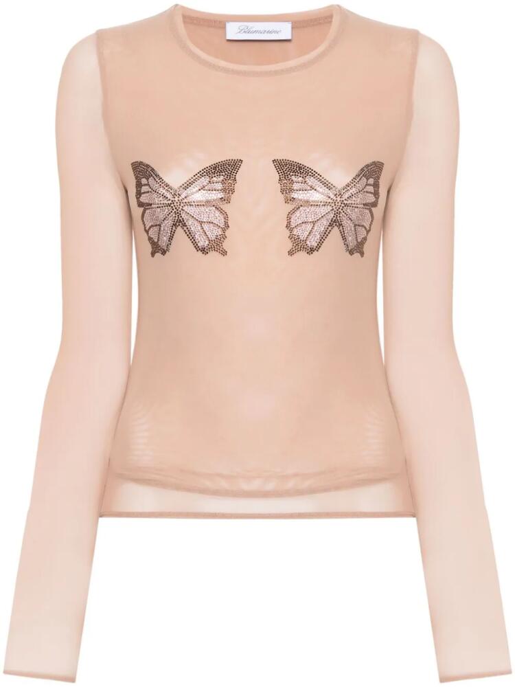 Blumarine crystal-butterfly tulle T-shirt - Neutrals Cover