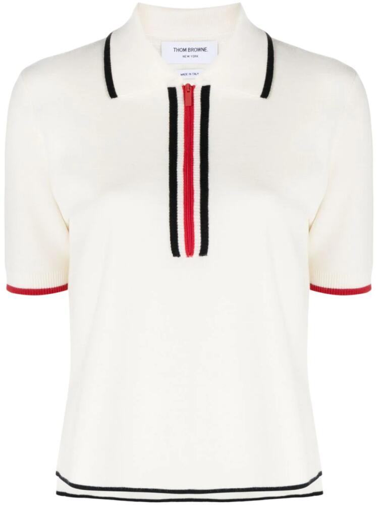 Thom Browne RWB-striped virgin wool polo shirt - White Cover