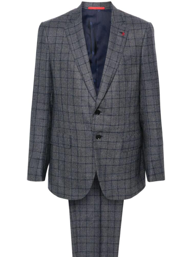 Isaia check-pattern single-breasted suit - Blue Cover