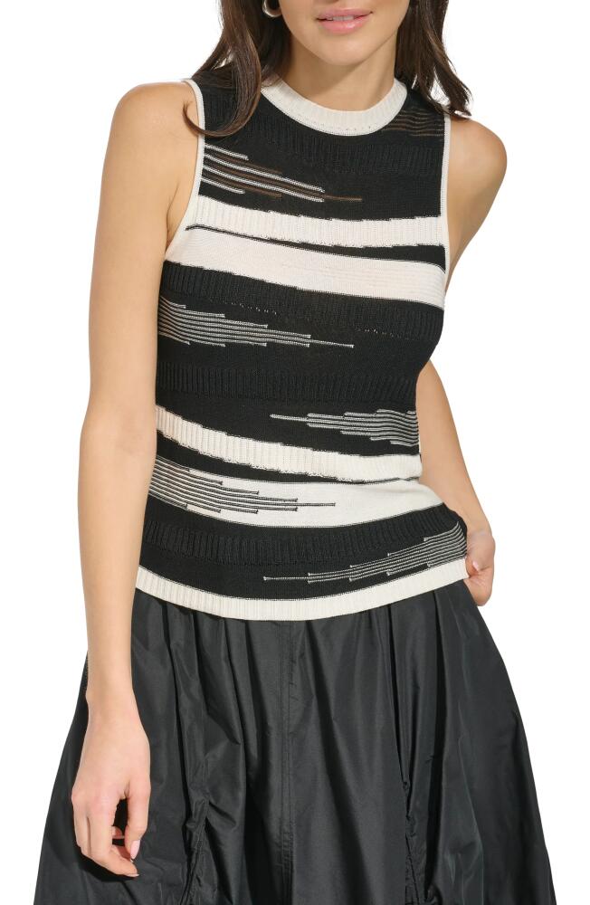 DKNY Mixed Stitch Sleeveless Sweater in Black/Eggnog Cover