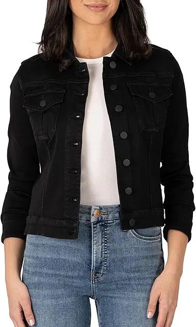 KUT from the Kloth Julia Crop Jacket with Drop Shoulder Regular Waistband (Black) Women's Jacket Cover