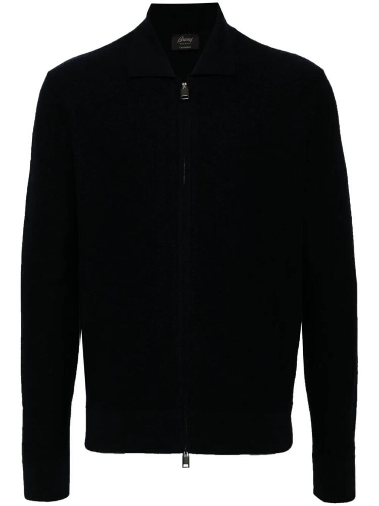 Brioni ribbed cashmere zip-front sweater - Blue Cover