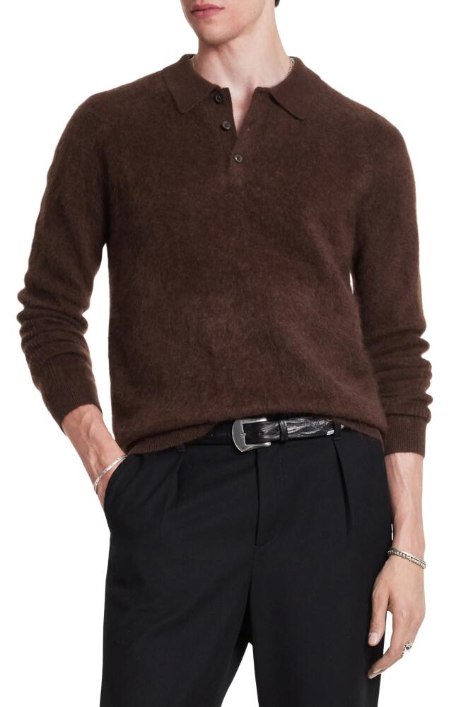 John Varvatos Verona Long Sleeve Cashmere Polo Sweater in Dark Brown Cover