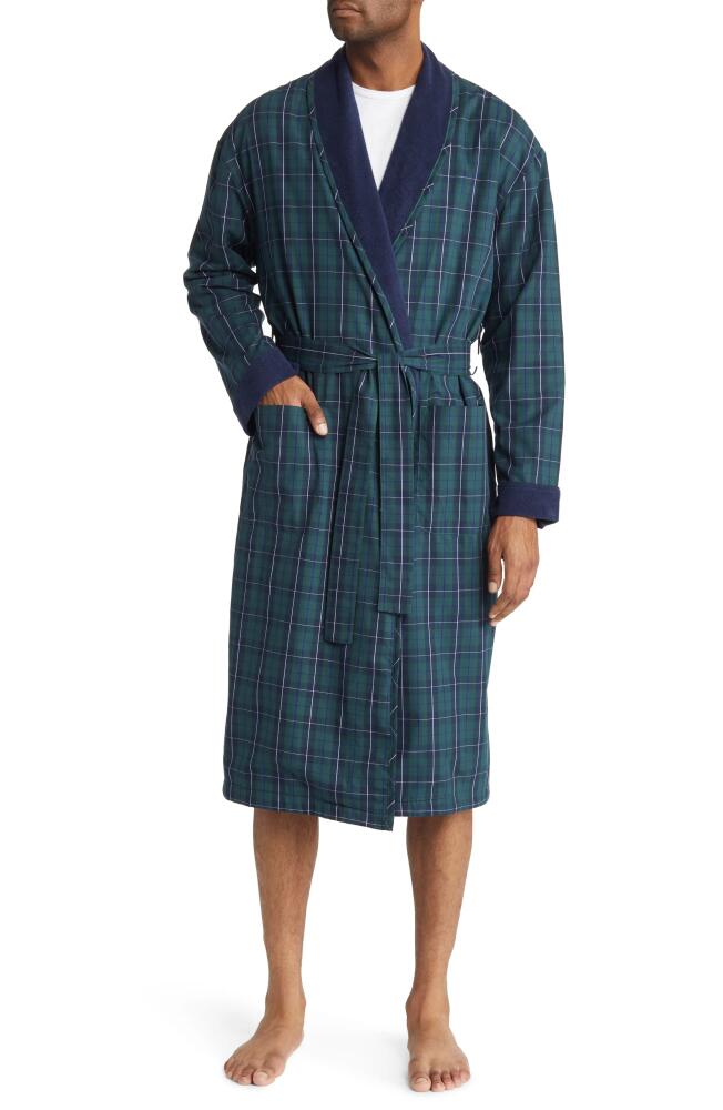 Majestic International Weekend Escape Fleece Lined Robe in Navy/Green Cover