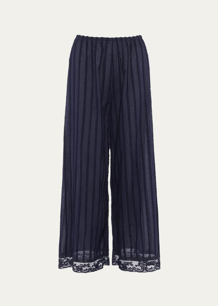 Eres Coton Striped Lace-Trim Cropped Lounge Pants Cover