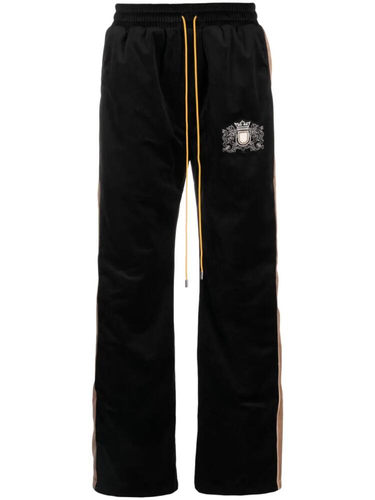 RHUDE crest-embroidered velvet track pants - Black Cover