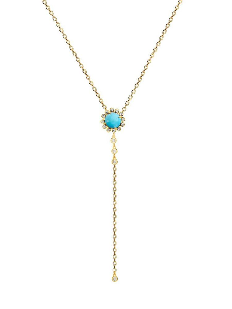 Gabi Rielle Women's Love in Bloom 14K Gold Vermeil, Turquoise & Crystal Flower Lariat Necklace Cover