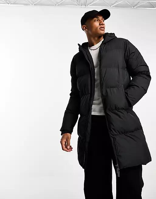 Selected Homme longline puffer jacket with hood in black Cover