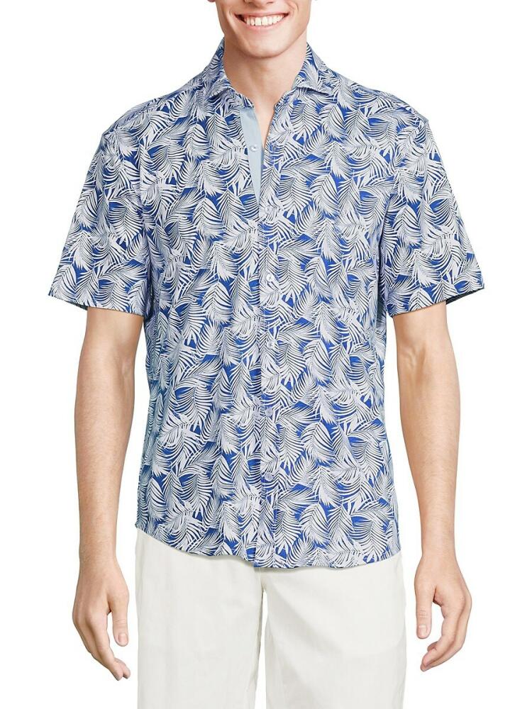 TailorByrd Men's Short Sleeve Palm Leaf Button Down Shirt - Admiral Blue Cover