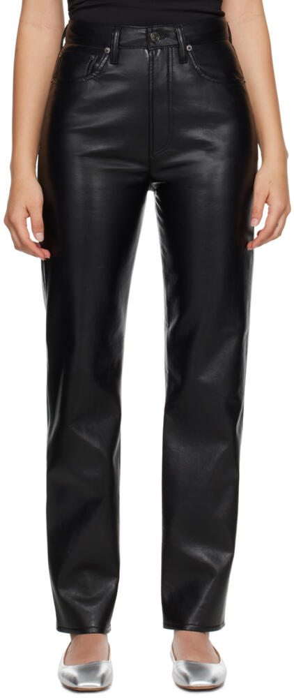 AGOLDE Black 90's Pinch Waist Leather Pants Cover