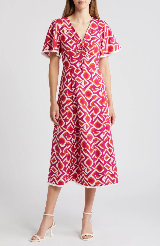 Tahari ASL Geo Print Midi Dress in Wild Berry Ivory Cover