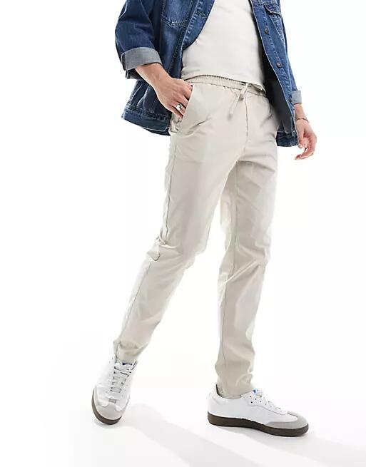 ONLY & SONS pull on tapered fit pants in beige-Neutral Cover