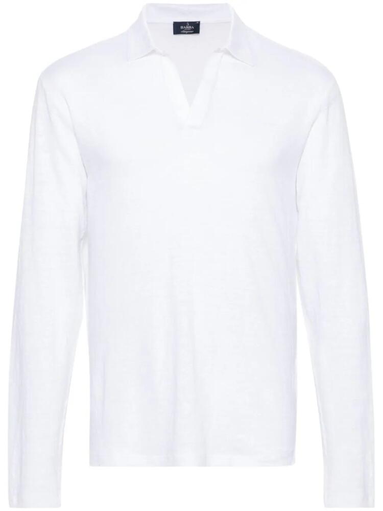 Barba long-sleeve linen polo shirt - White Cover