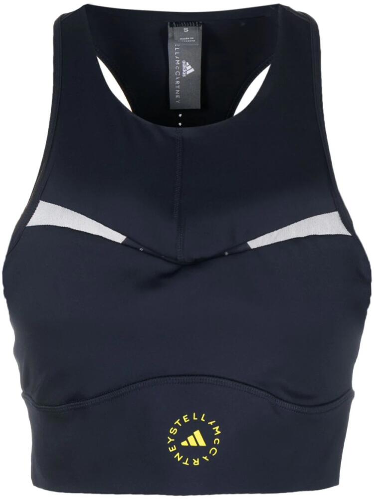 adidas by Stella McCartney logo-print panelled sports bra - Blue Cover