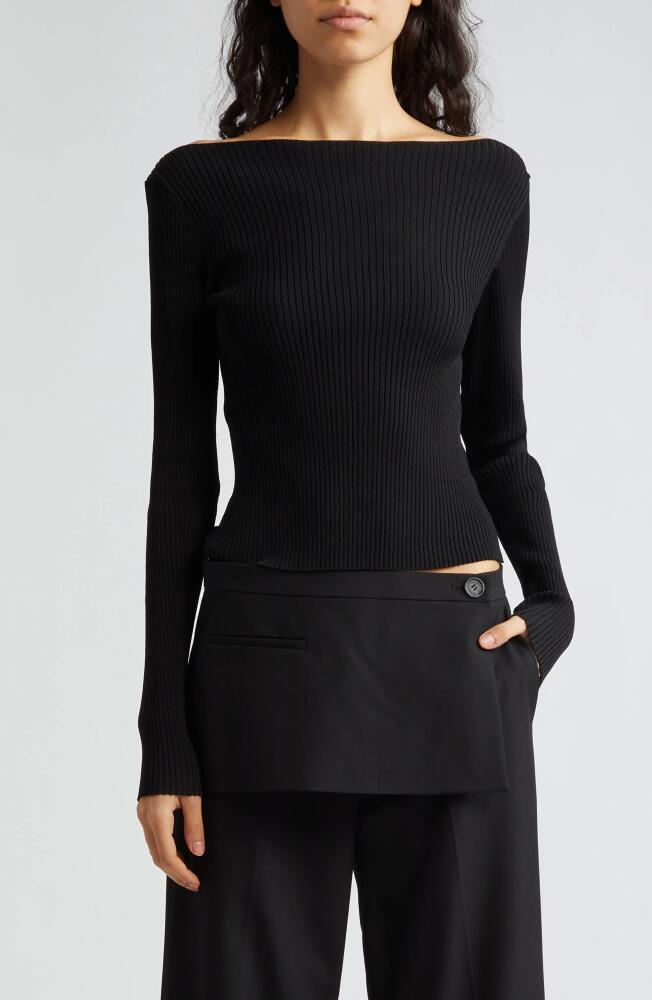 Sandy Liang Times Satin Ribbon Cutout Rib Sweater in Black Cover