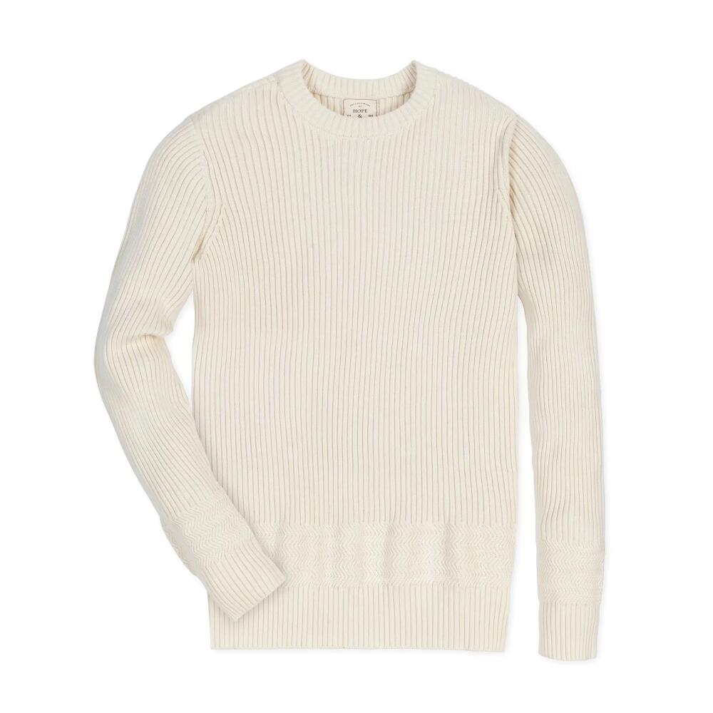 Hope & Henry Men's Organic Herringbone Detail Crew Neck Sweater in Ivory Herringbone Edge Cover