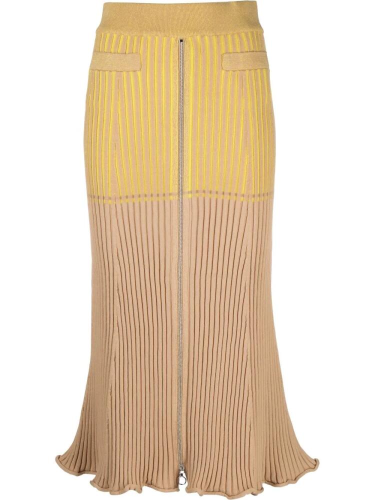 Rabanne panelled rib-detail midi skirt - Yellow Cover