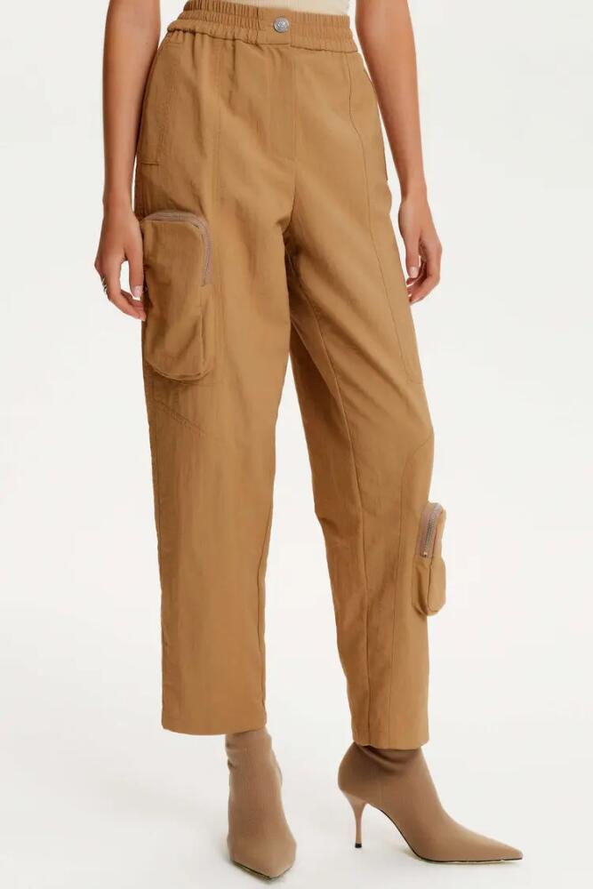 Nocturne High Waist Boyfriend Pants With Cargo Pockets in Camel Cover