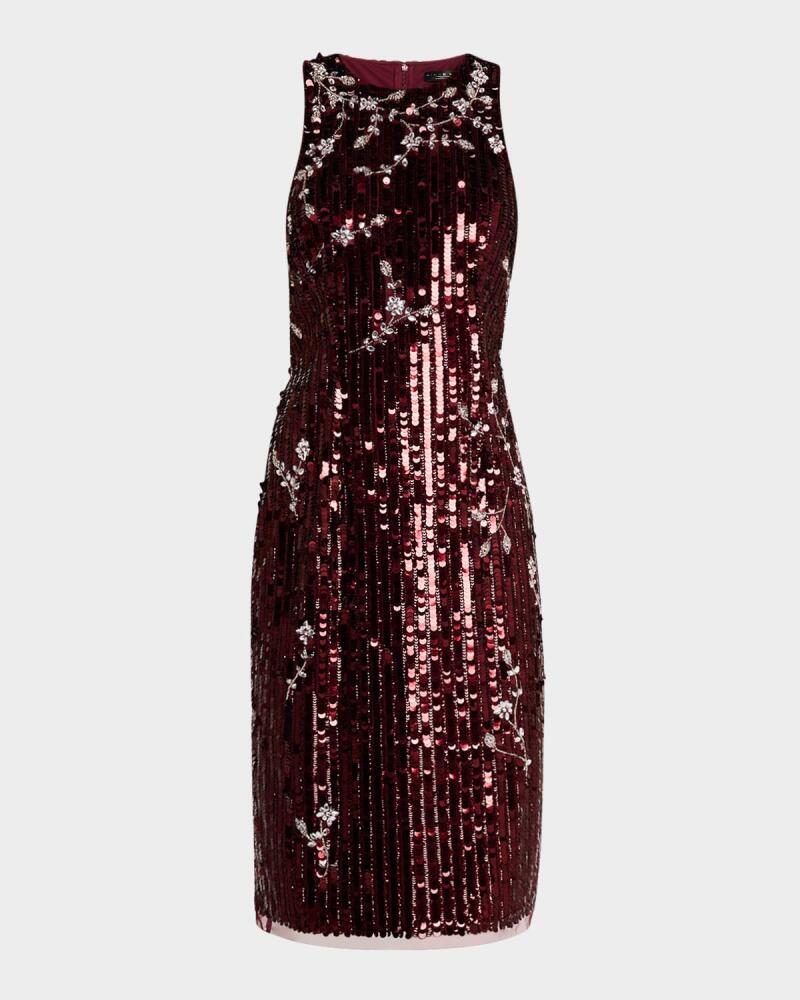 Aidan Mattox Floral Beaded Sequin Midi Dress Cover