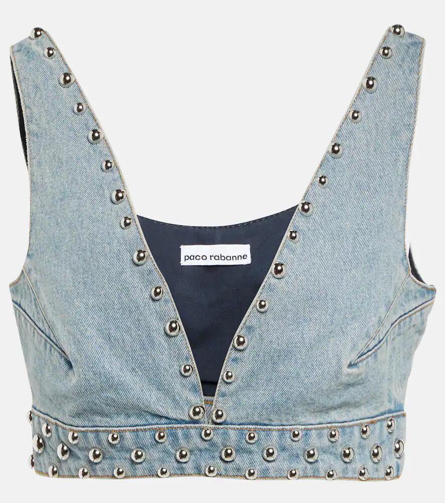 Rabanne Stud-embellished denim bra top Cover