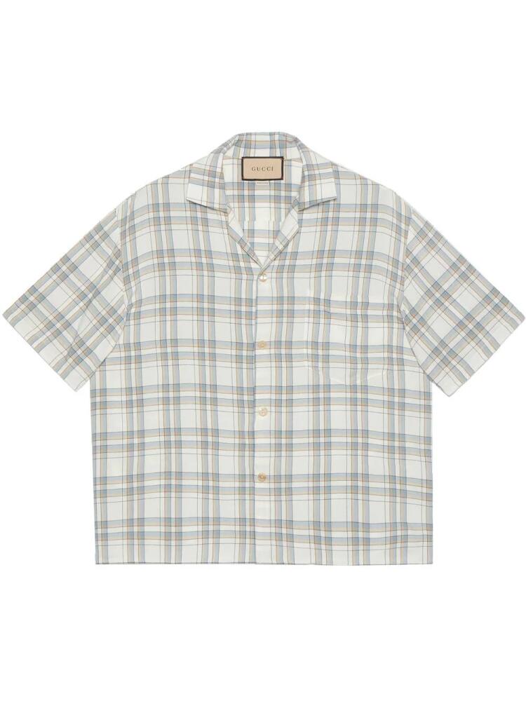 Gucci check-pattern logo-patch shirt - Blue Cover