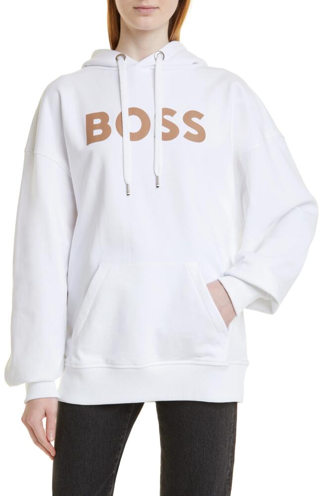 BOSS Econy Cotton Blend Logo Hoodie in White Cover