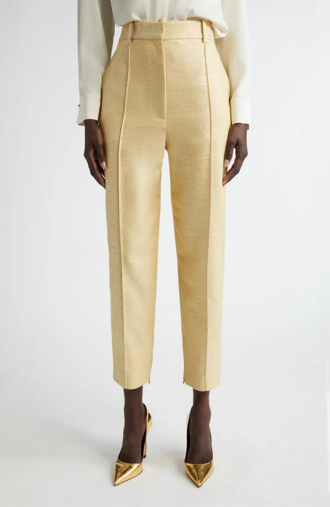 St. John Evening Metallic Twill Pintuck Ankle Pants in Silver/Sunflower Multi Cover