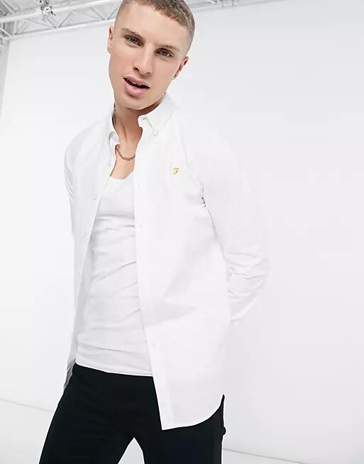 Farah Brewer slim fit cotton oxford shirt in white Cover