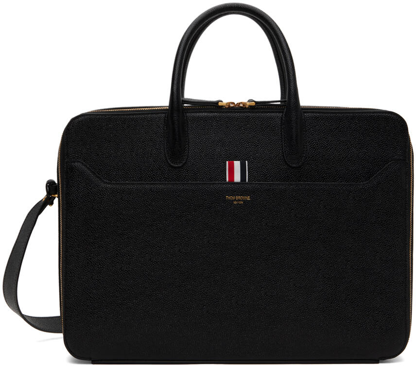 Thom Browne Black Pebble Grain Double Compartment Briefcase Cover