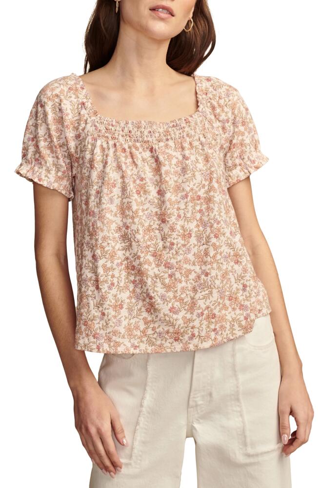 Lucky Brand Smocked Cotton Peasant Top in Cream Floral Cover