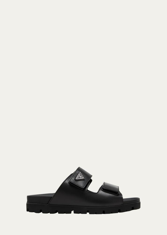 Prada Men's Fussbett Leather Dual-Grip Slide Sandals Cover