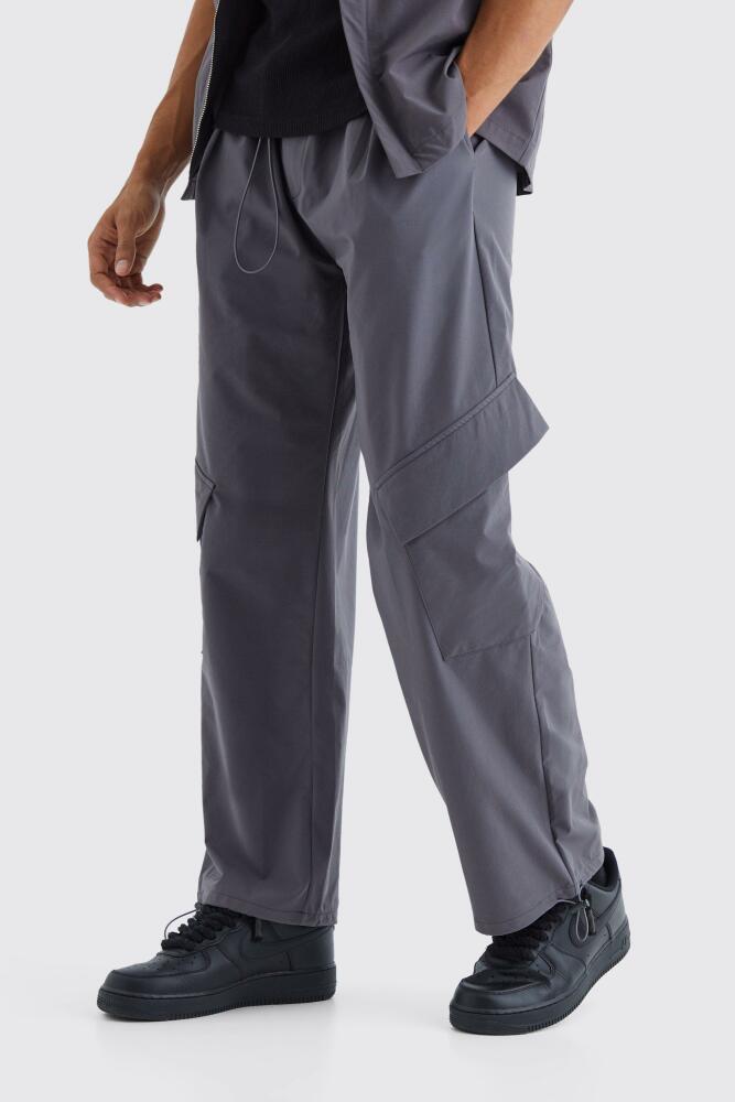 Mens Elasticated Waist Technical Cargo Pants - Grey Cover