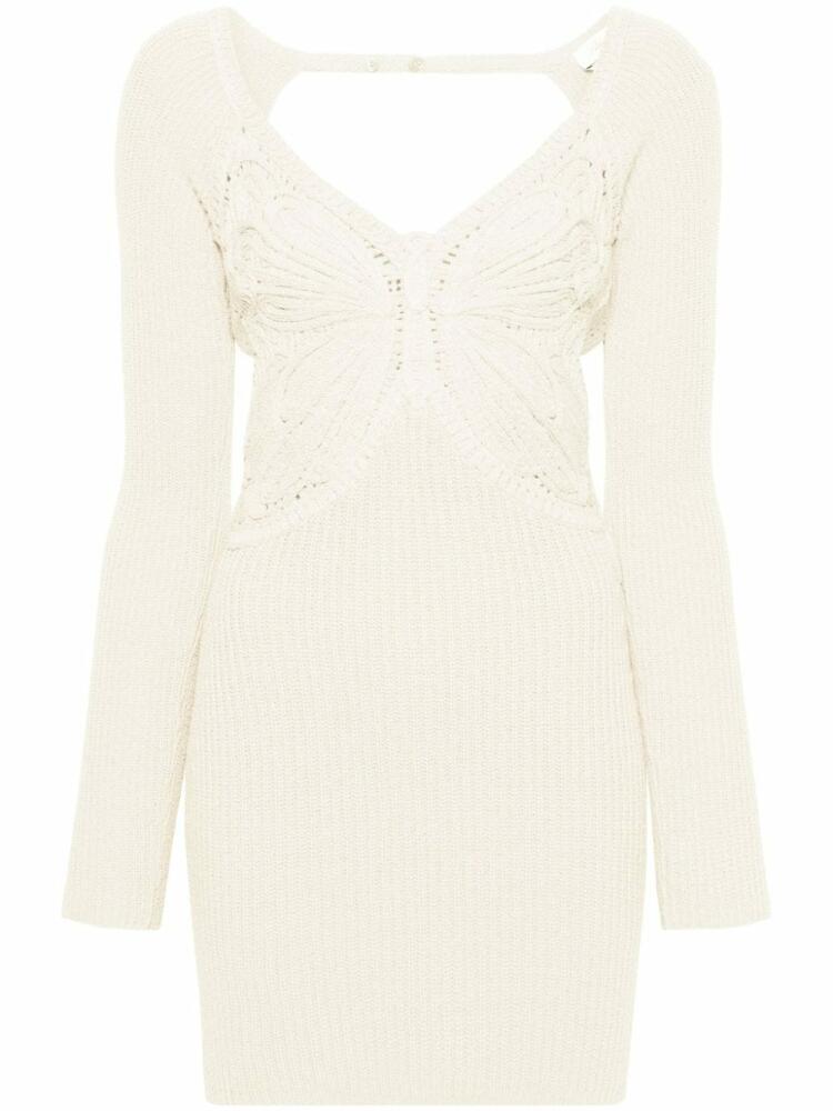 Blumarine butterfly-embroidered ribbed midi dress - Neutrals Cover