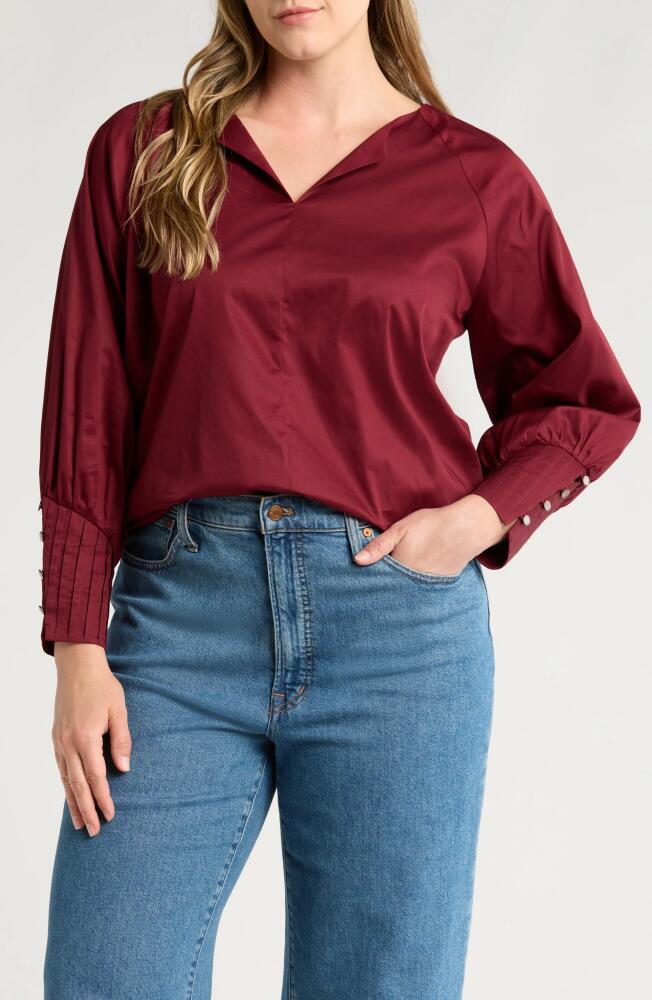 HARSHMAN Cerys Split Neck Pleated Cuff Cotton Top in Burgundy Cover