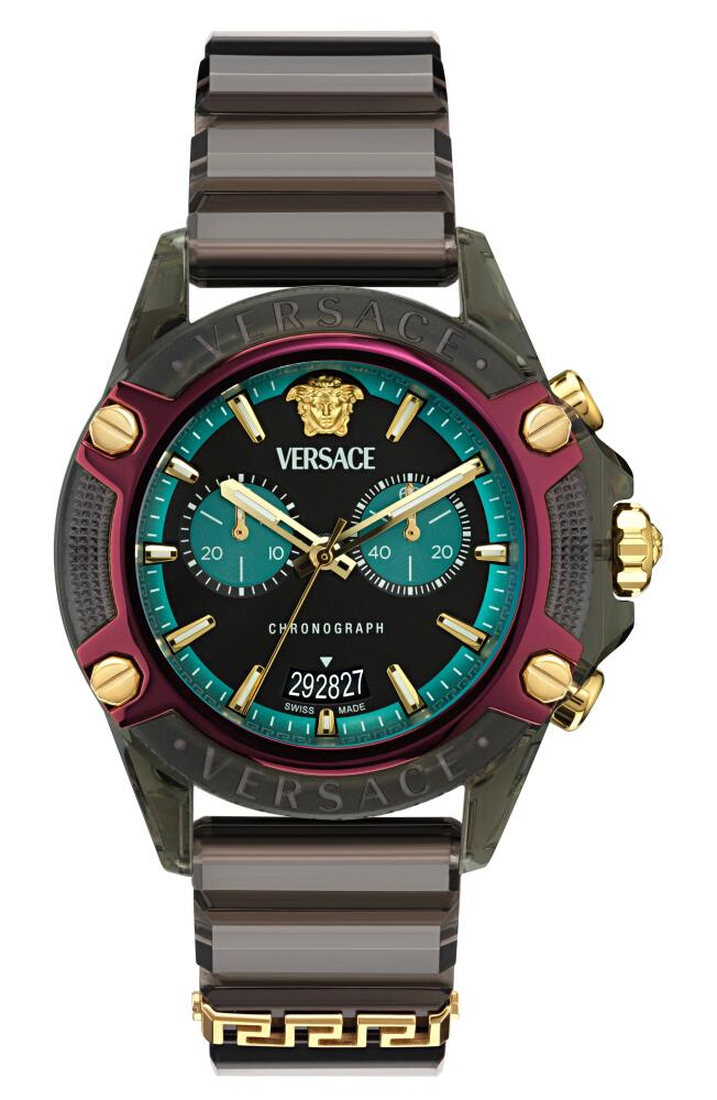 Versace Icon Active Chronograph Silicone Strap Watch, 44mm in Transparent Black Cover