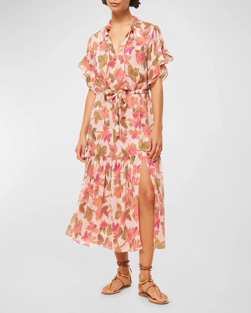 MISA Los Angeles Ranjana Floral Chiffon Flutter-Sleeve Tiered Midi Dress Cover