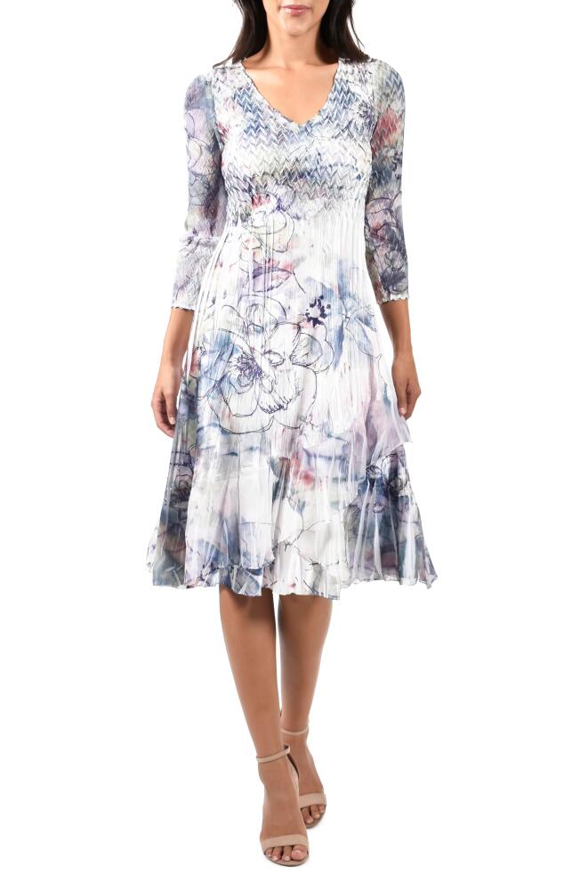 Komarov Floral Charmeuse & Chiffon Midi Cocktail Dress in Aloha Cover