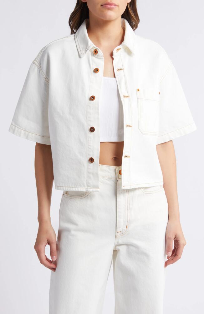 SLVRLAKE Cara Short Sleeve Denim Crop Button-Up Shirt in Natural White Cover