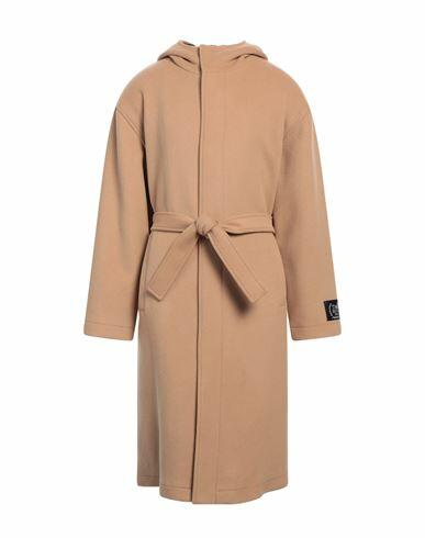 Msgm Man Coat Camel Virgin Wool, Polyamide Cover