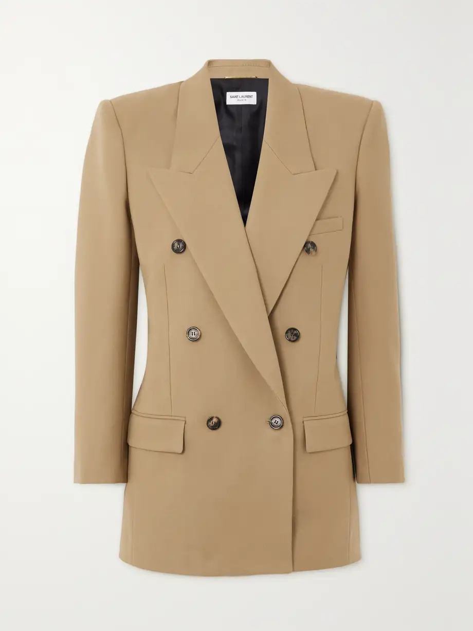 SAINT LAURENT - Double-breasted Wool-twill Blazer - Neutrals Cover