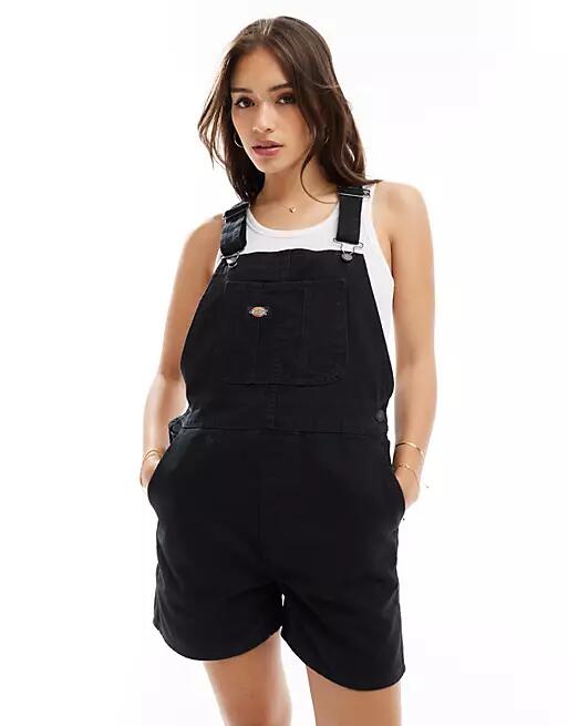 Dickies Canvas short bib overalls in stonewash black Cover